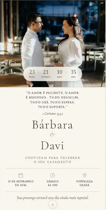 Site de casamento de Bárbara e Davi no celular